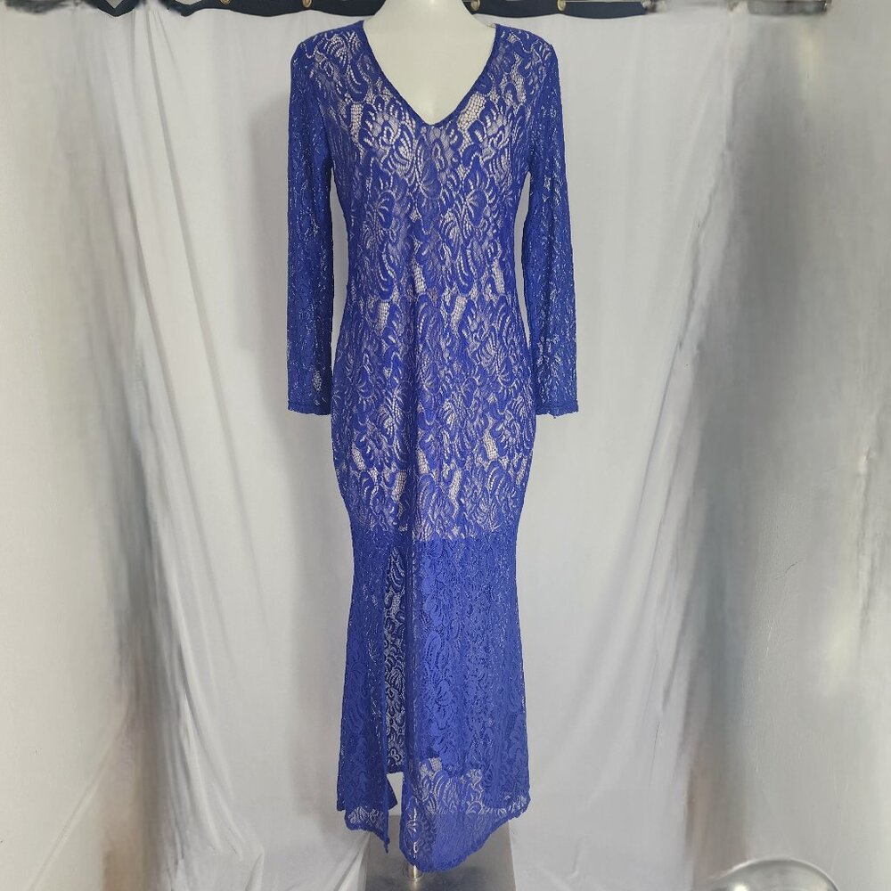 Club L London NWT Full Length Body Con Blue Lace Dress Size 46 EU (L) (U.S14)